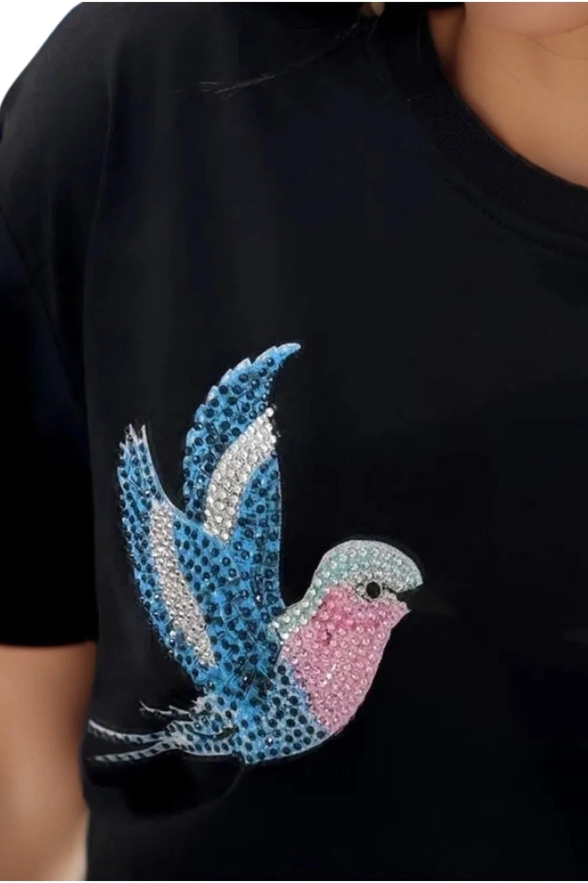 Camiseta Tilda Cactus Floral de Algodón con Lentejuelas - Negro