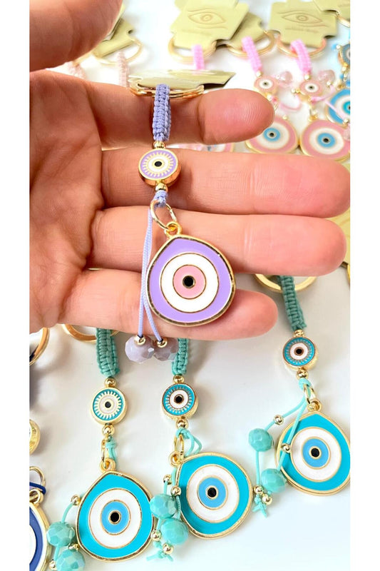 Brianna Gold-Plated Evil Eye Bead Keychain - Lilac Cord Evil Eye