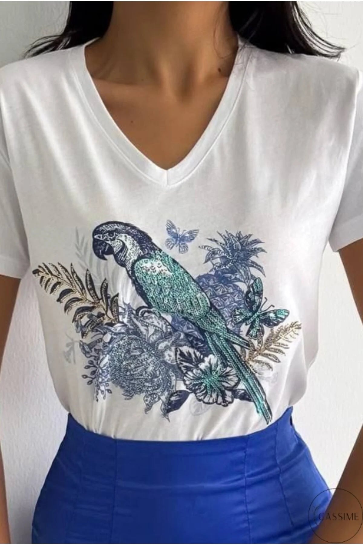 Tilda White Parrot Sequin Cotton T-Shirt