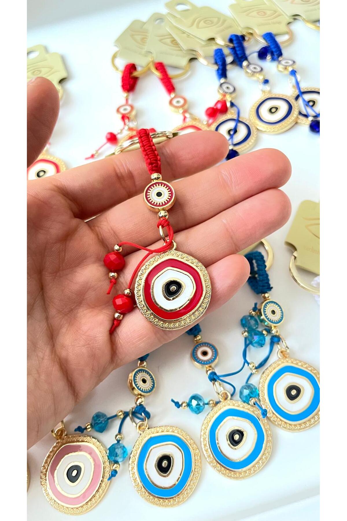 Brianna Gold-Plated Evil Eye Bead Keychain - Baby Blue Evil Eye