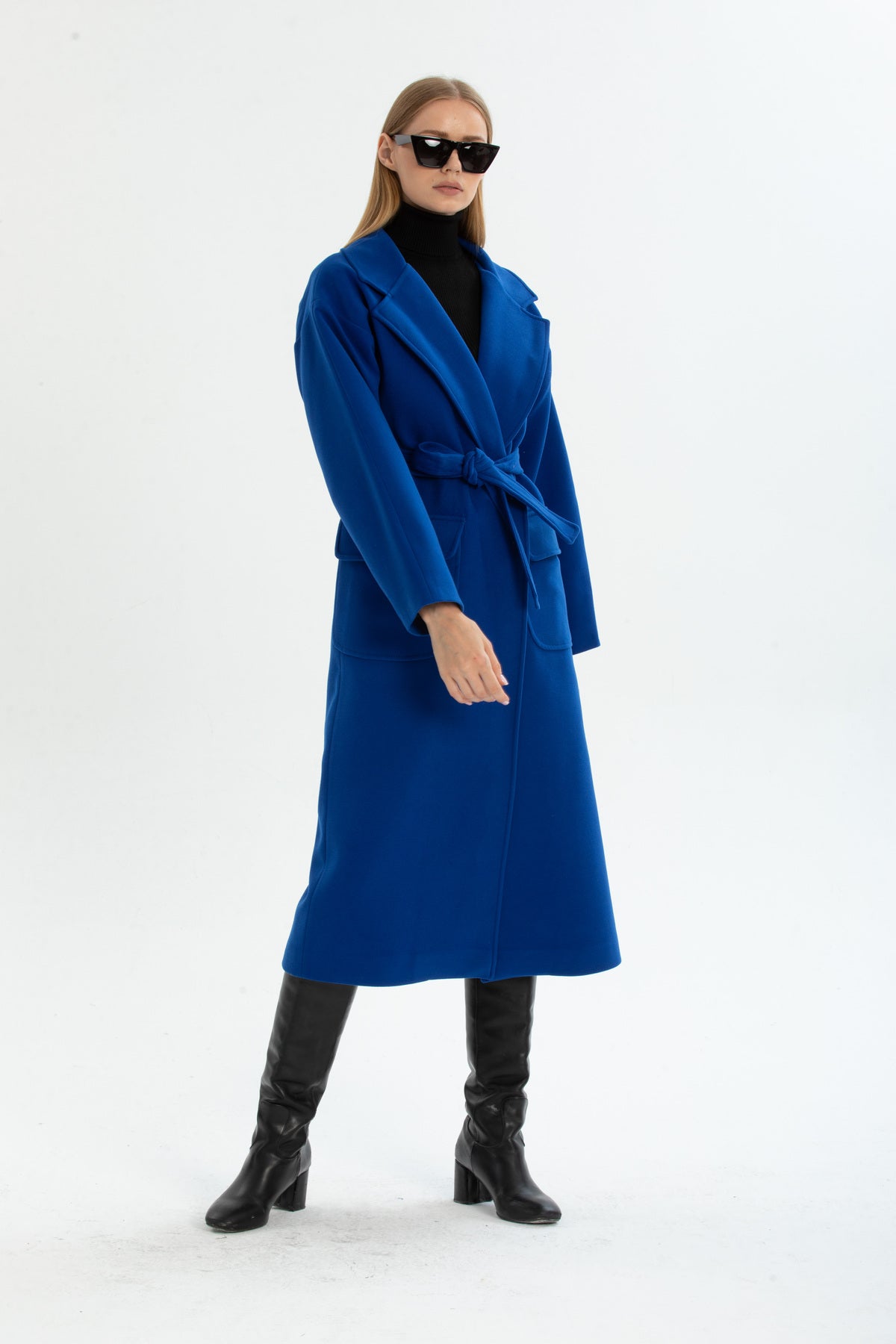Anabel Women's Belted Notched Collar Coat - Royal Blue - product image 4
