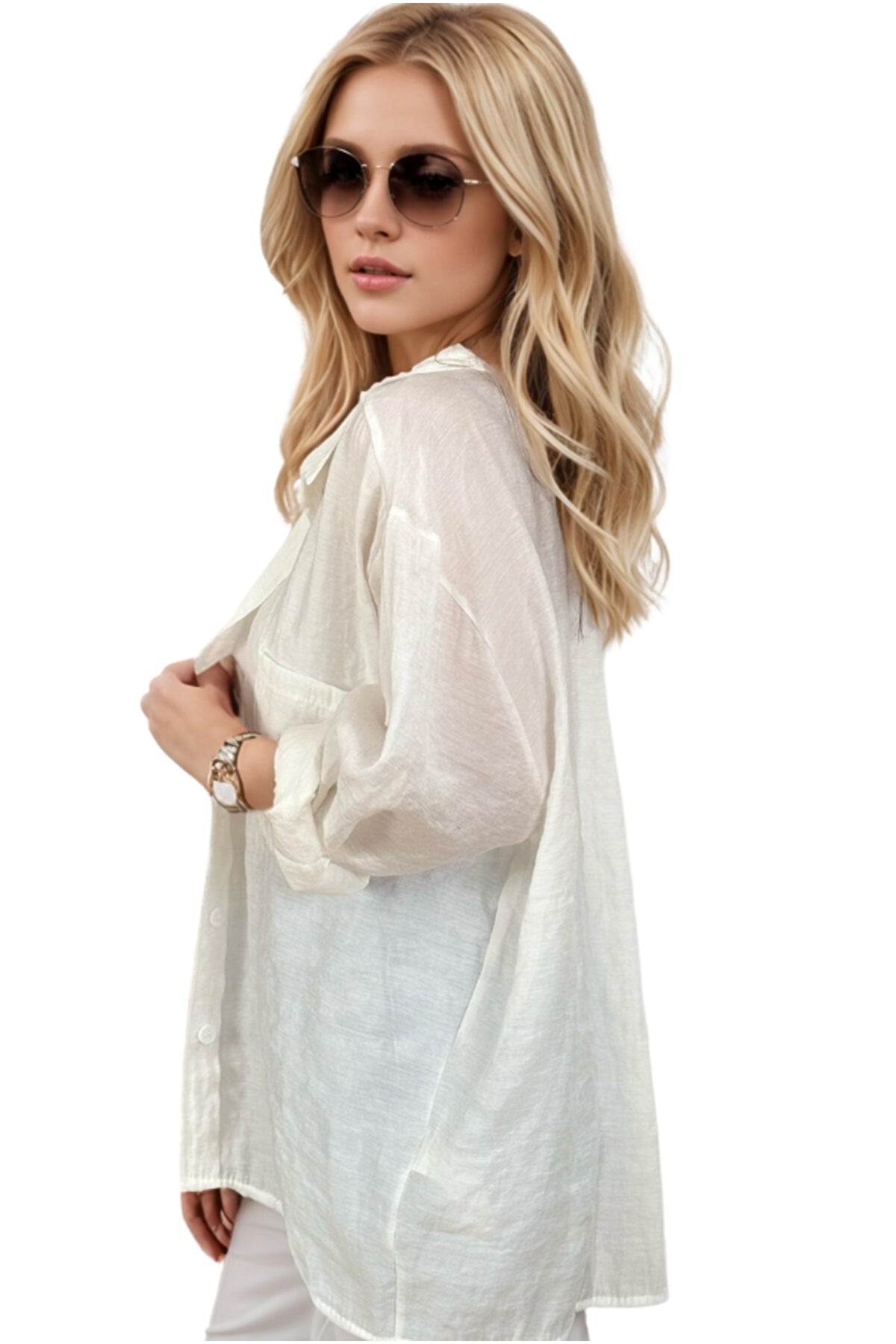 Georgia Women's Cotton Blend Oversized Long Sleeve Shirt - Ecru