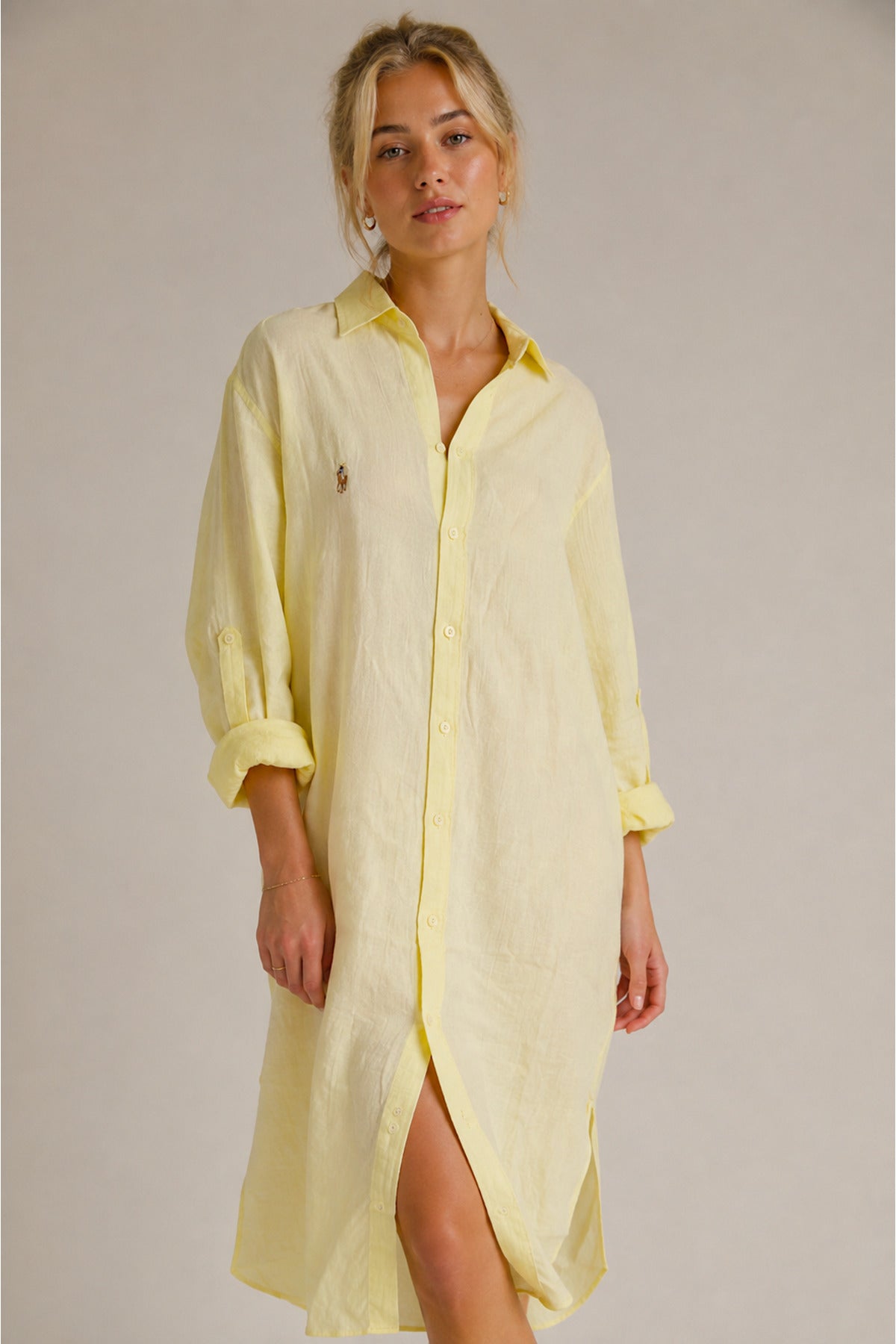 Hazel Women's Oversized Muslin Shirt Dress - Yellow Emblem