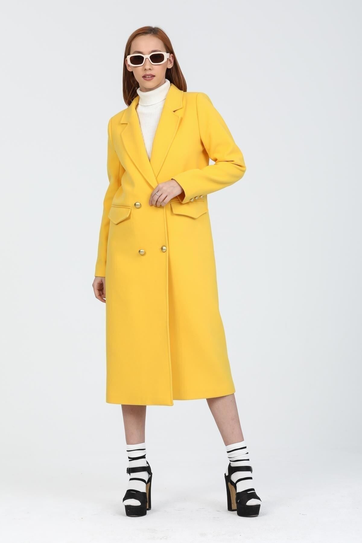 Ariadne Women's Long Button Front Coat - Yellow - product image 5