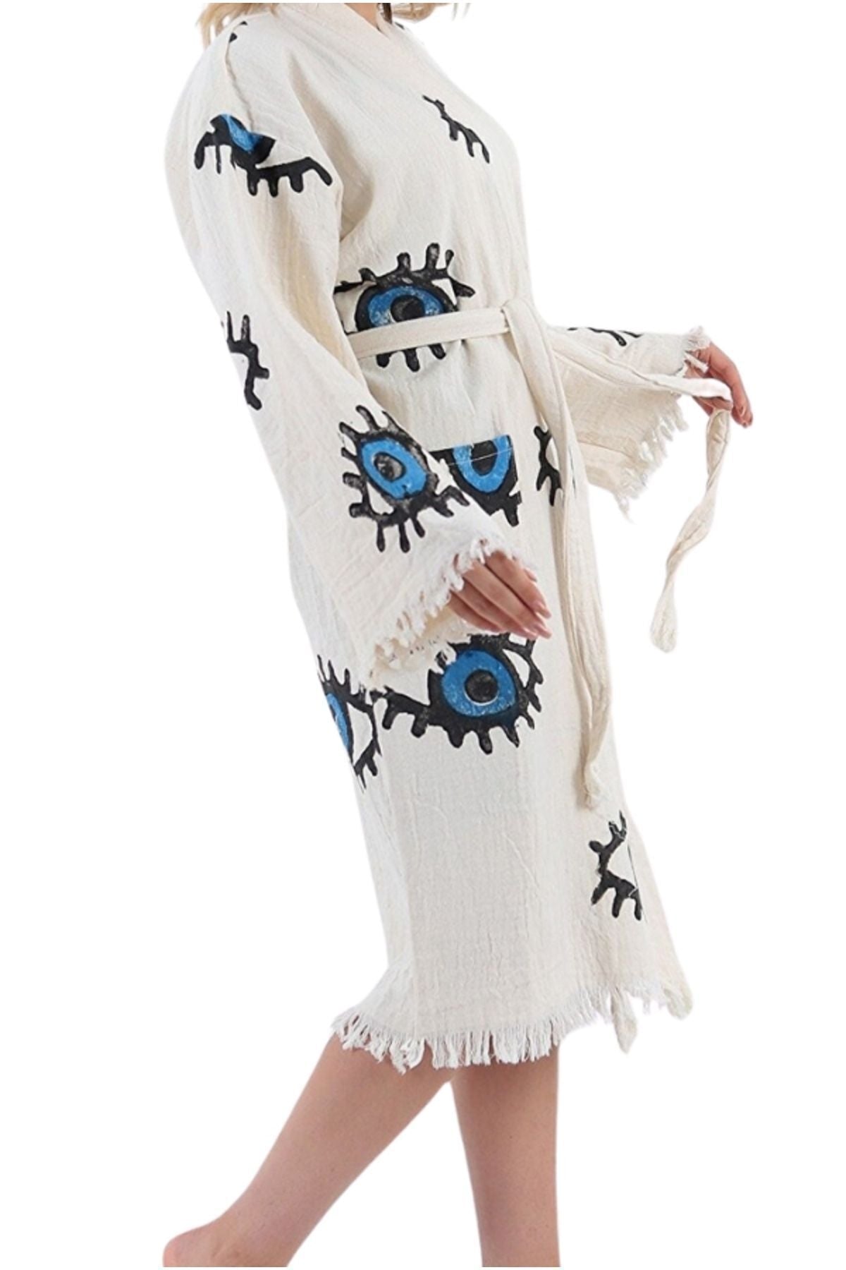 Heidi Women's Evil Eye Hooded Muslin Beach Robe - Evil Eye Print