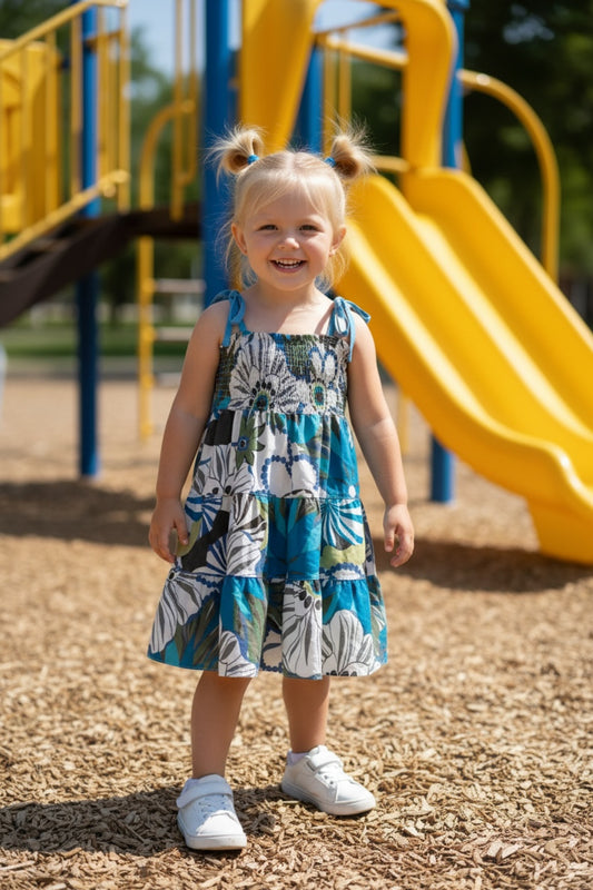 Clarissa Girls' Floral Dress - Turquoise Floral - product image 1