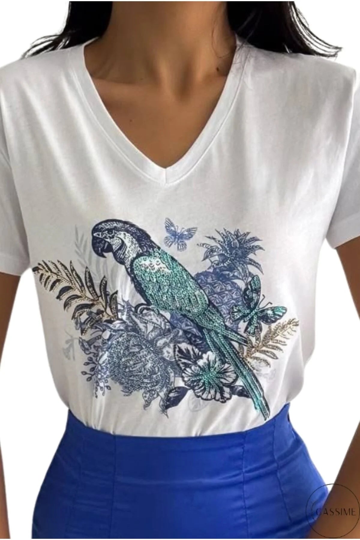 Tilda White Parrot Sequin Cotton T-Shirt
