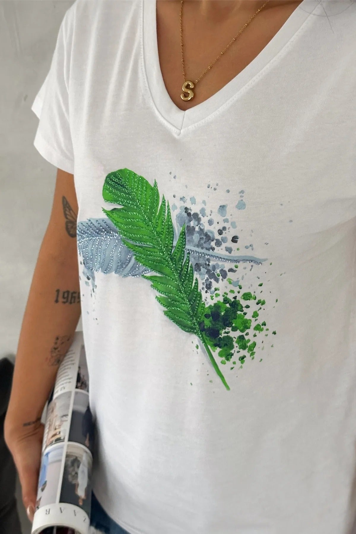 Tilda White Sequin Cotton Short Sleeve T-Shirt