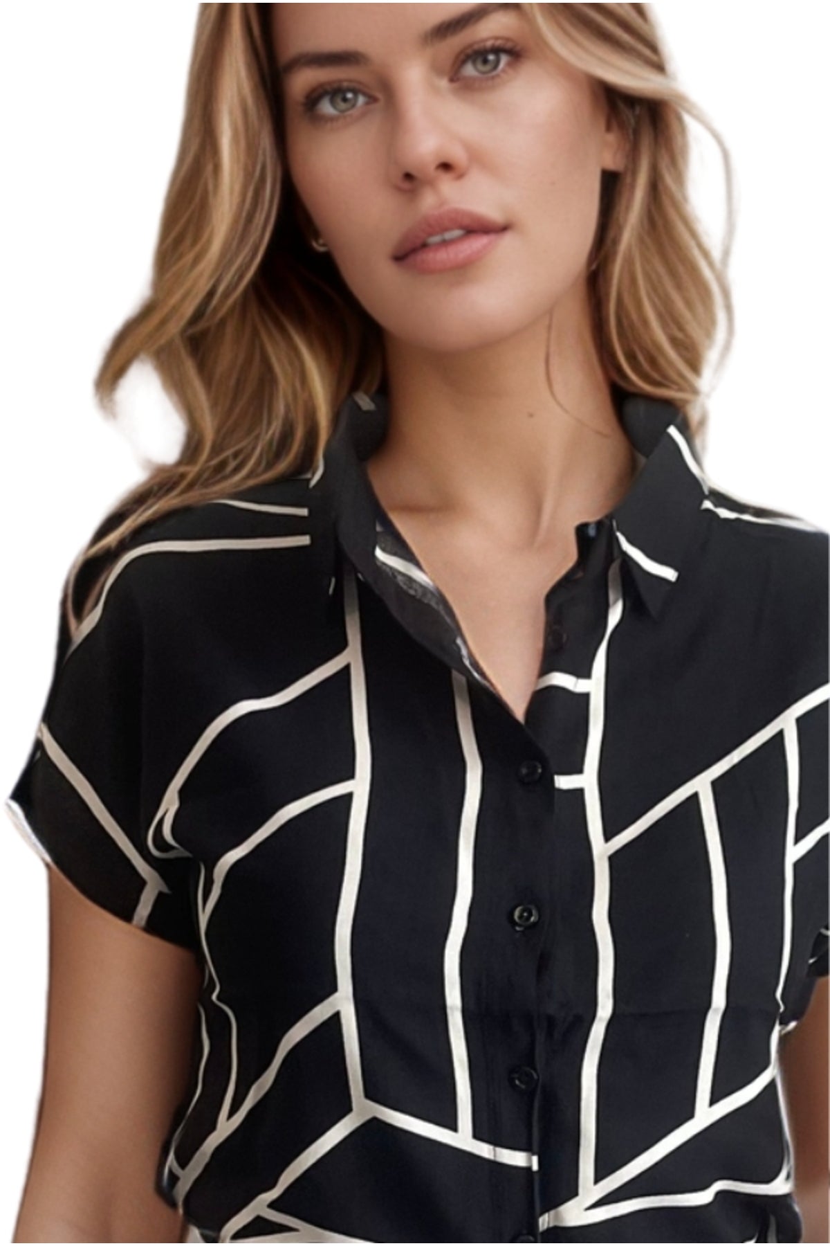 Charlotte Women's Short Sleeve Batwing Shirt - Black and White Geometric Print