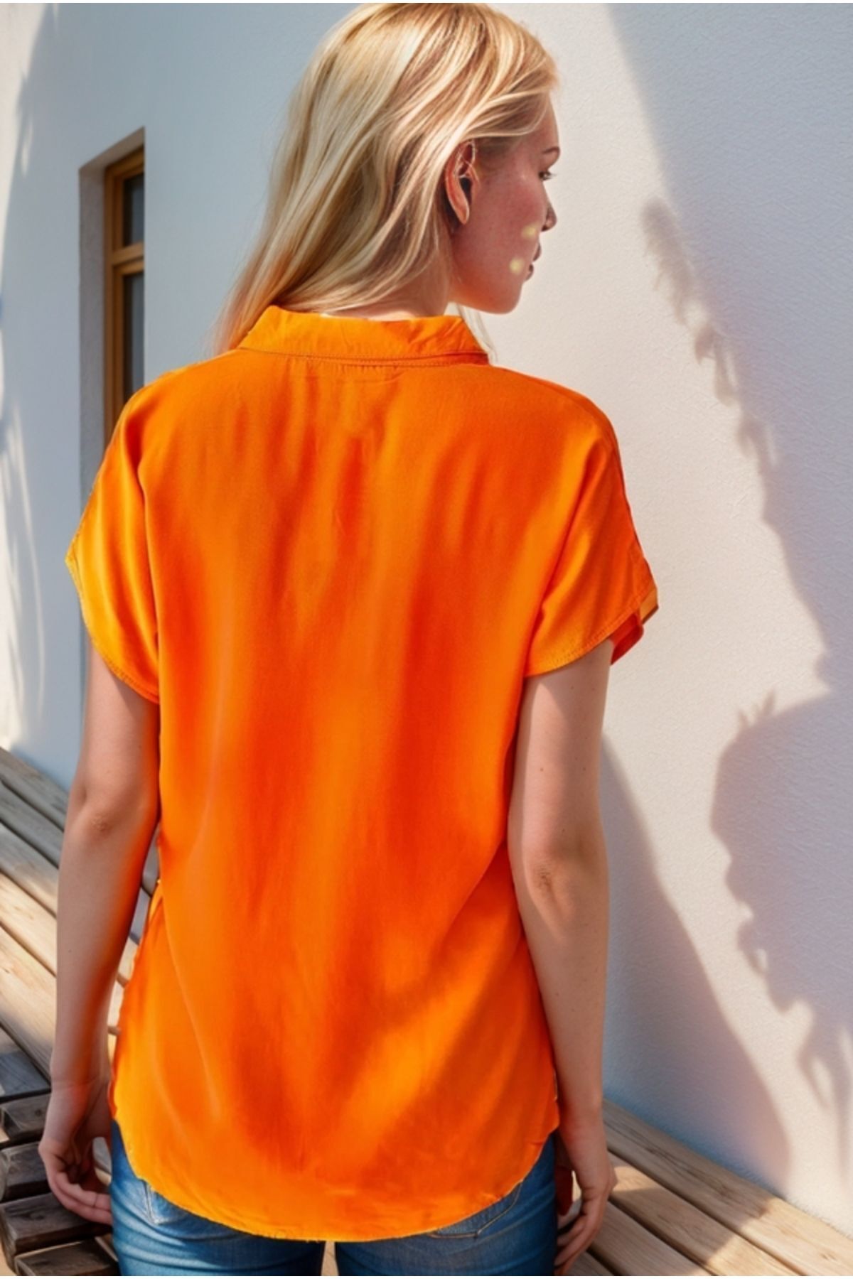 Esme Women's Viscose Short Sleeve Batwing Shirt - Orange