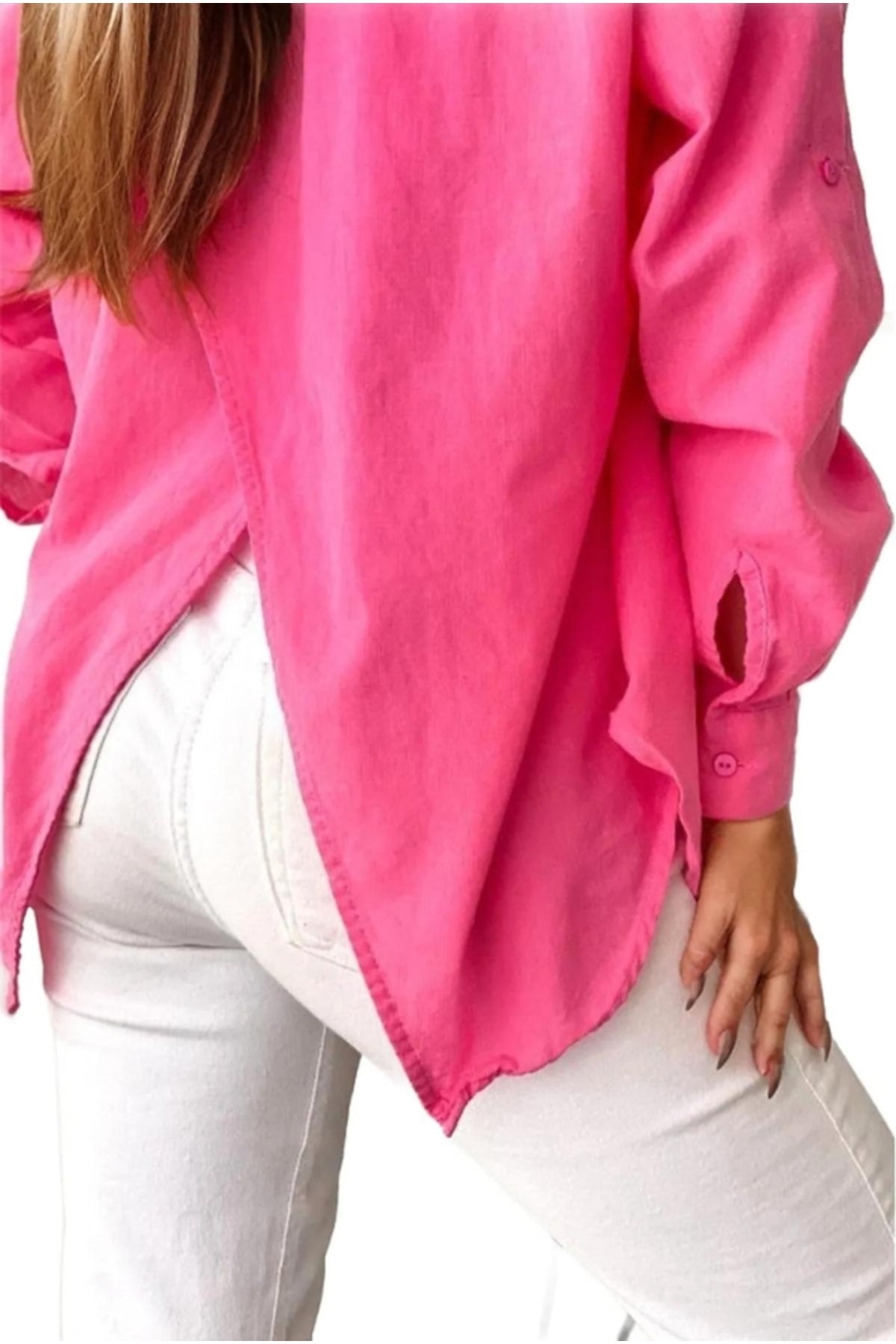 Blair Women's Cotton Relaxed Back Cutout Shirt - Pink