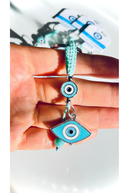 Abigail Silver-Plated Evil Eye Keychain - Turquoise Oval
