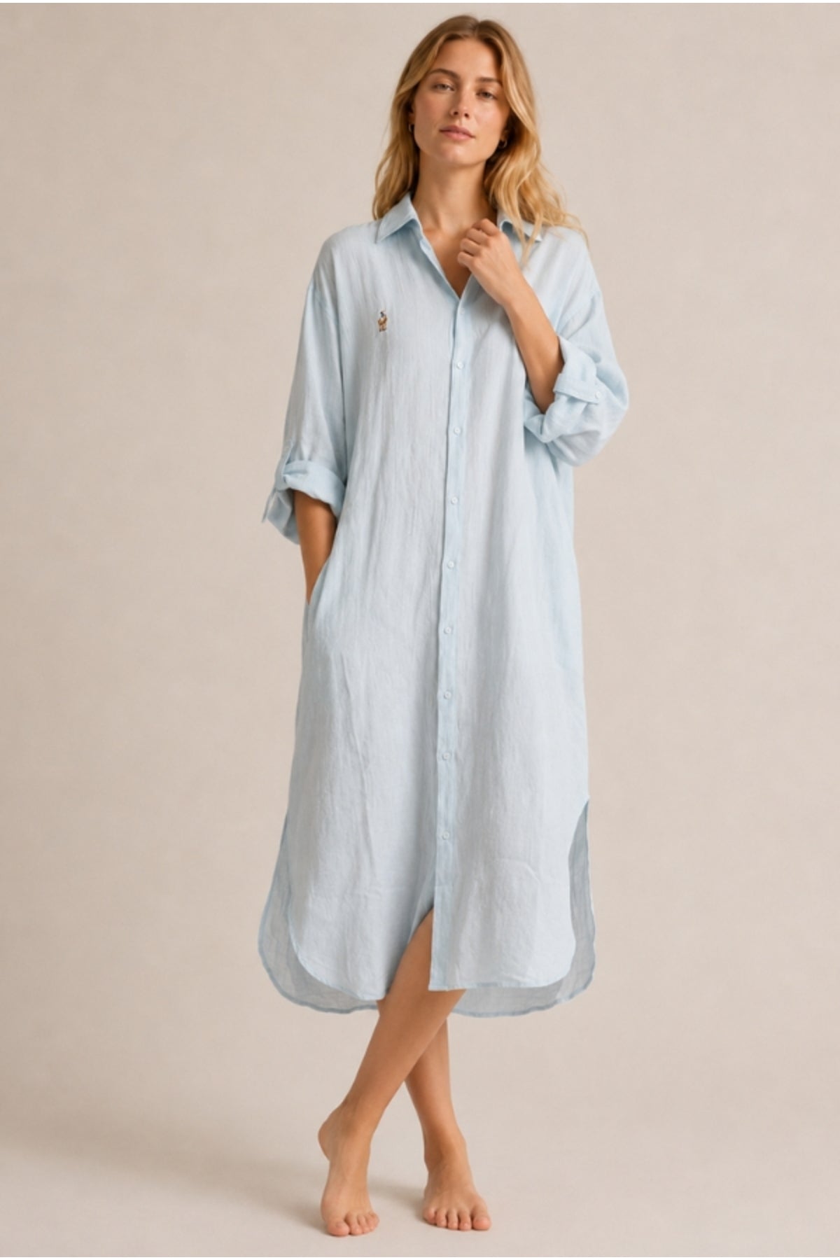 Hazel Women's Oversized Muslin Shirt Dress - Baby Blue Muslin