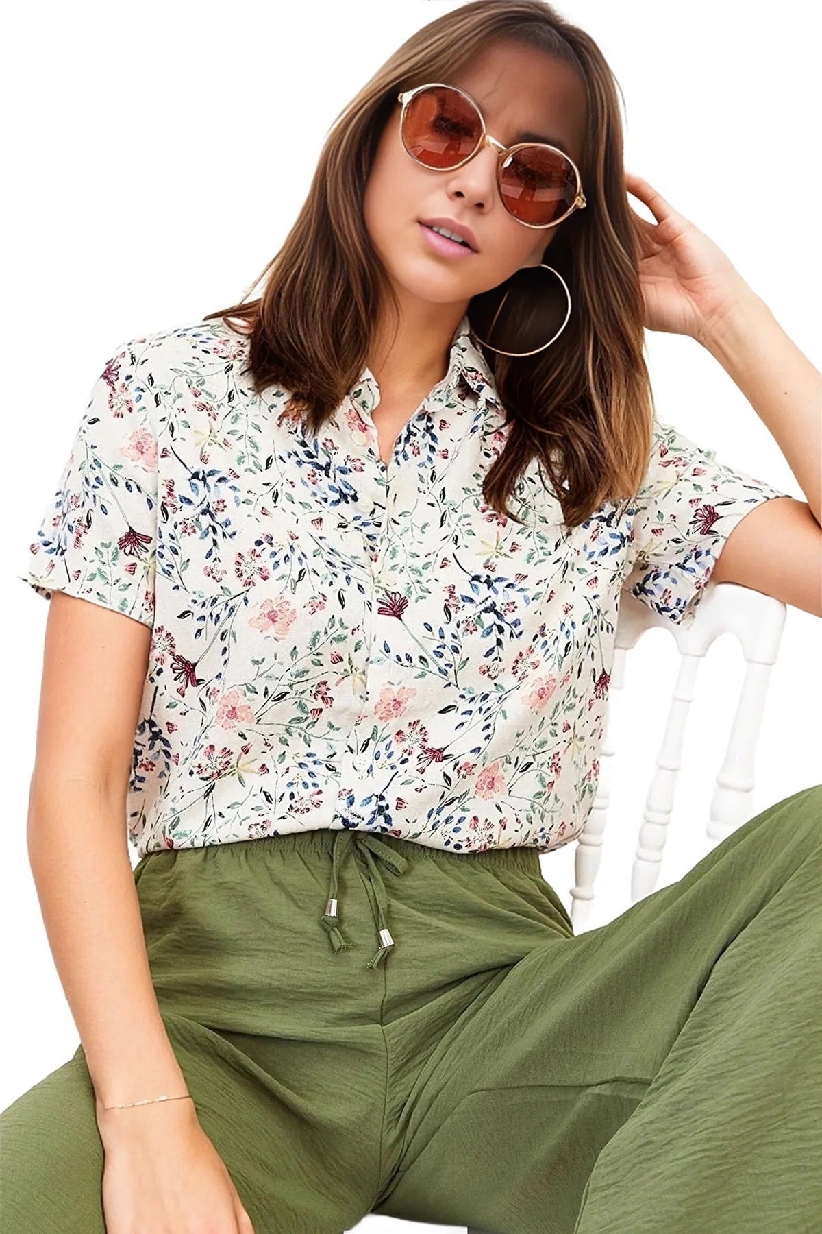 Charlotte Women's Short Sleeve Batwing Shirt - Mini Pink Floral