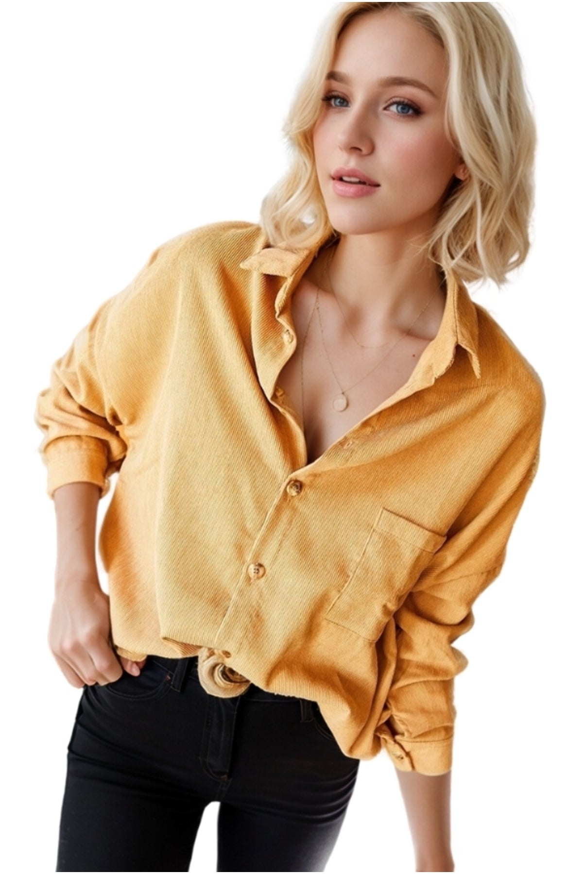 Juliet Women's Oversized Corduroy Pocket Shirt - Latte