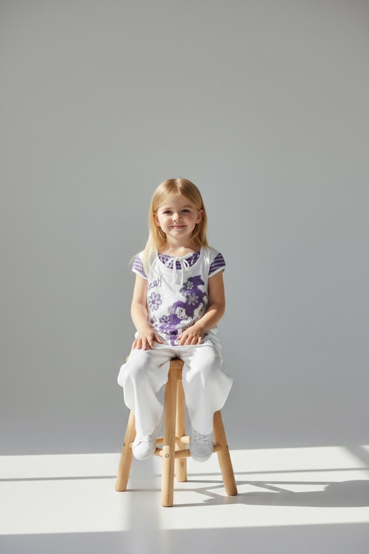 Adelia Girls' Striped Floral T-Shirt - Purple White - product image 4