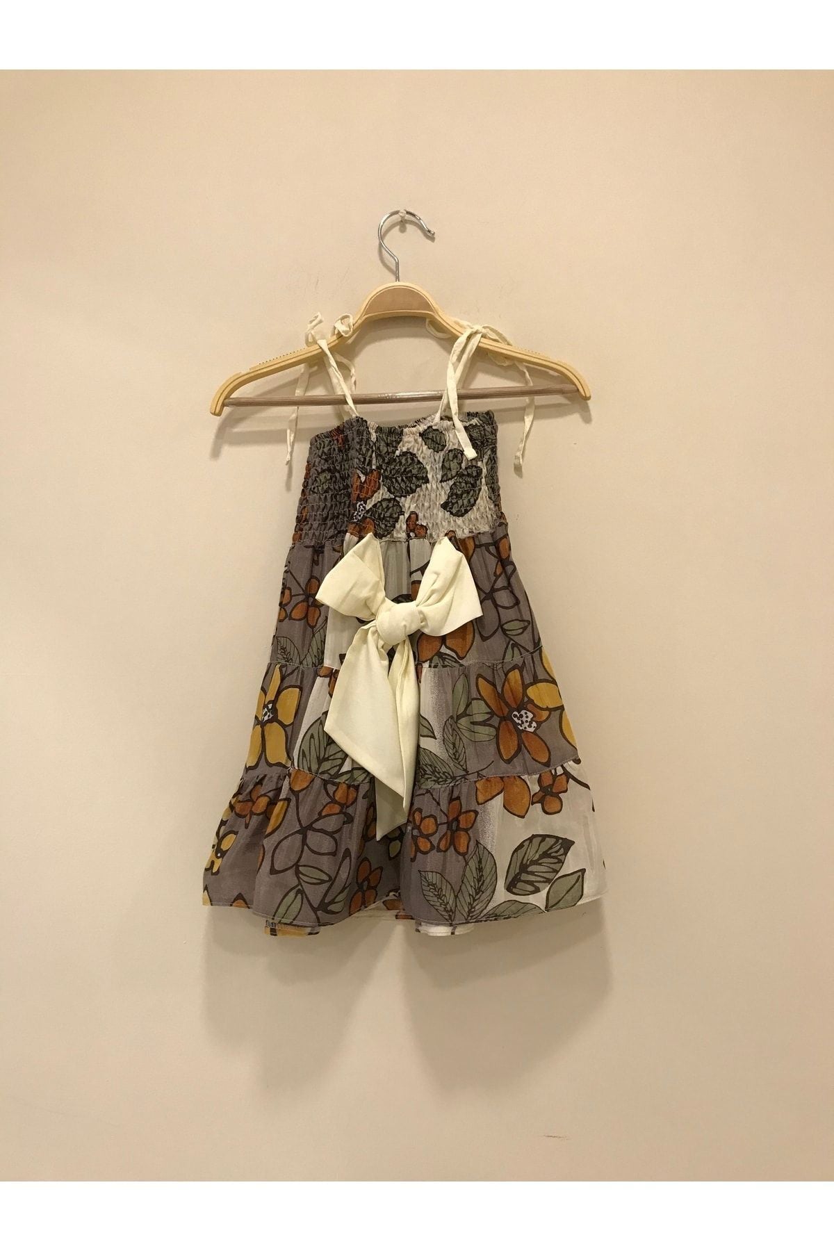 Clarissa Girls' Floral Strappy Dress - Taupe Floral - product image 6
