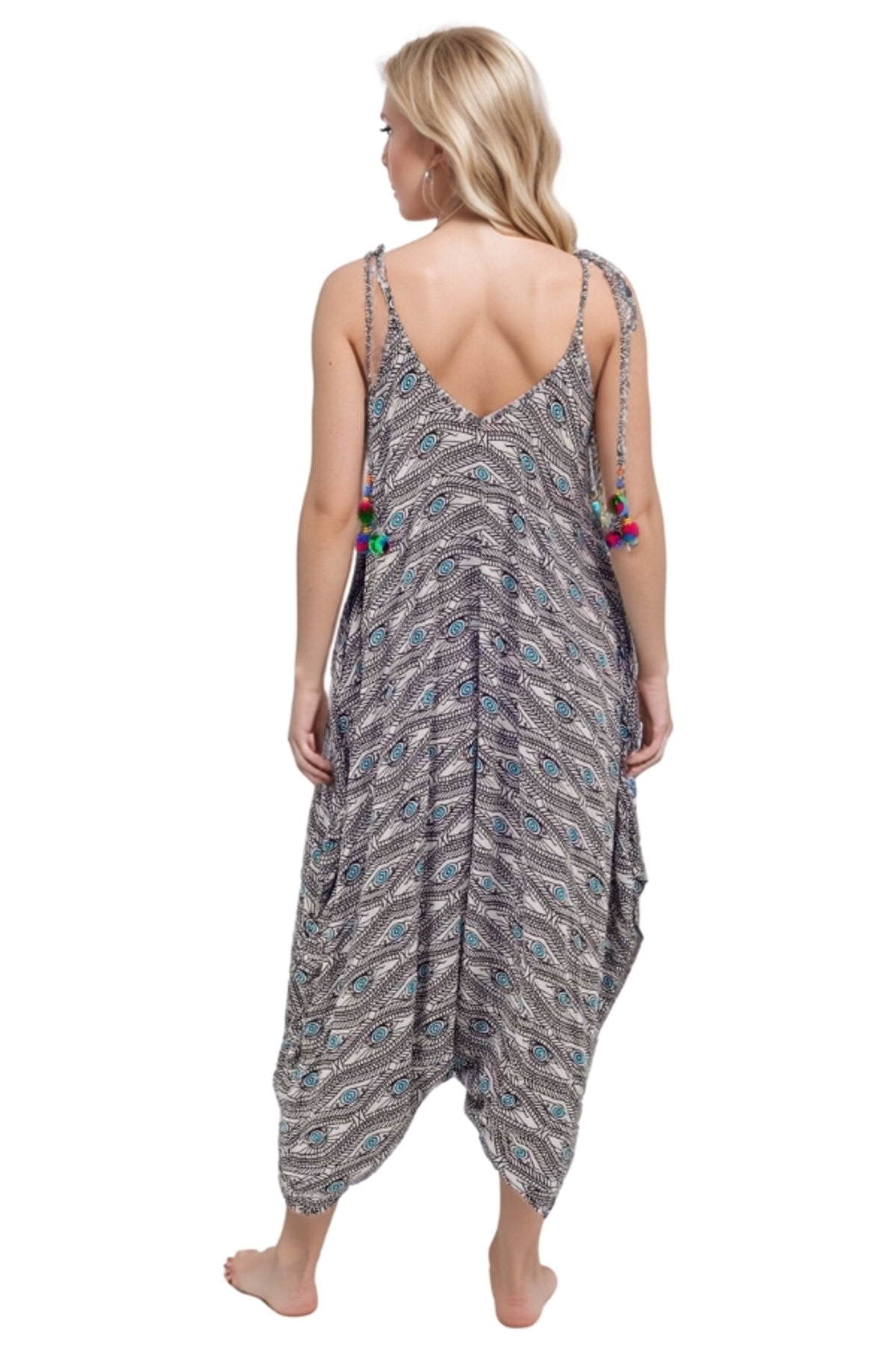 Julia Women's Evil Eye Pom-Pom Strap Jumpsuit - Gray