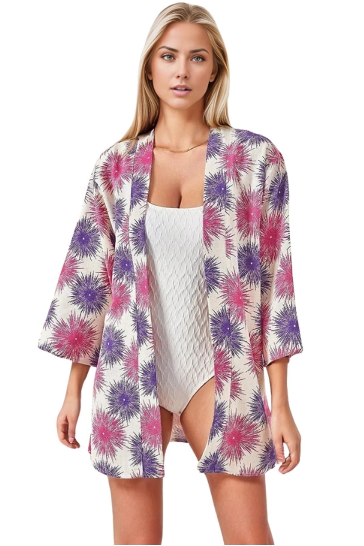Catherine Women's Relaxed Fit Kimono - Fuchsia and Pink Print