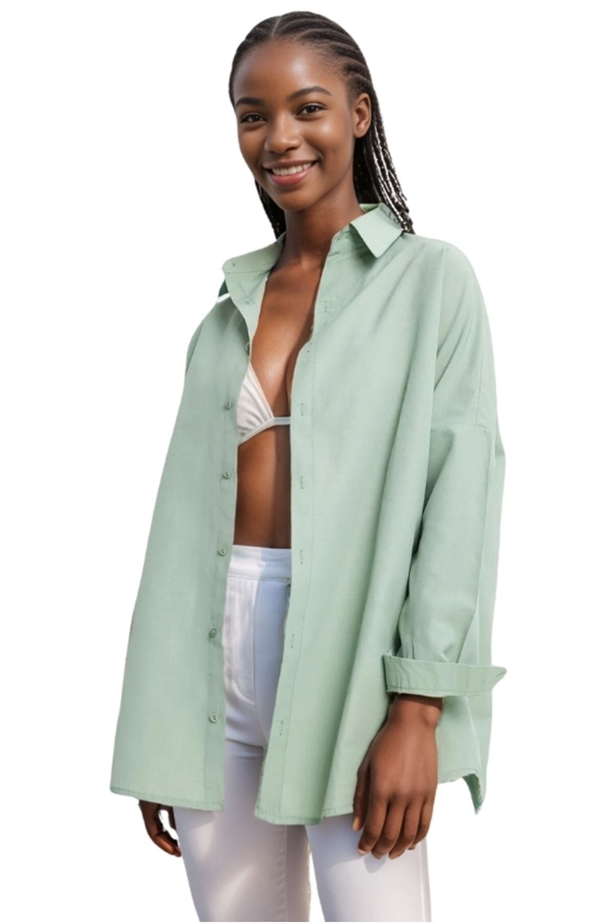 Melissa Women's Oversized Longline Shirt - Light Green