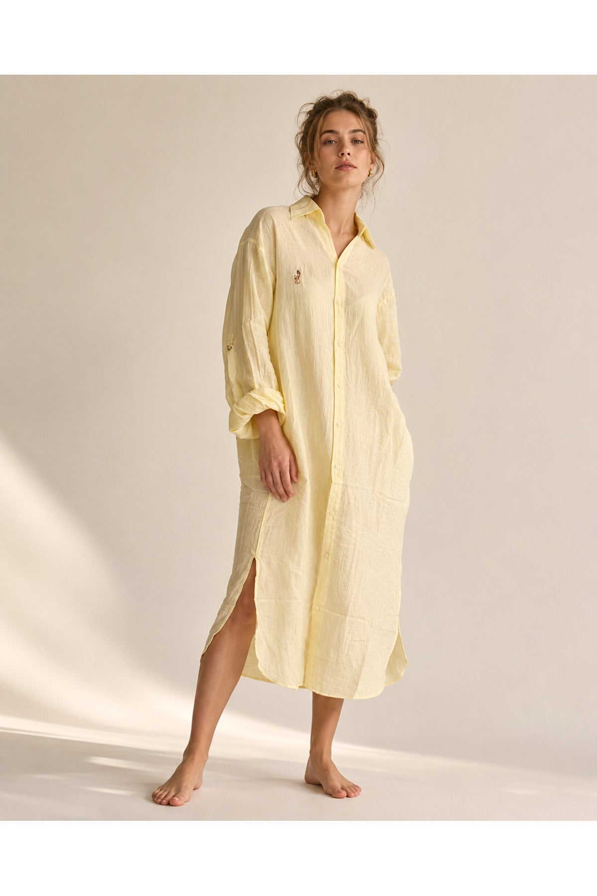Hazel Women's Oversized Muslin Shirt Dress - Yellow Emblem