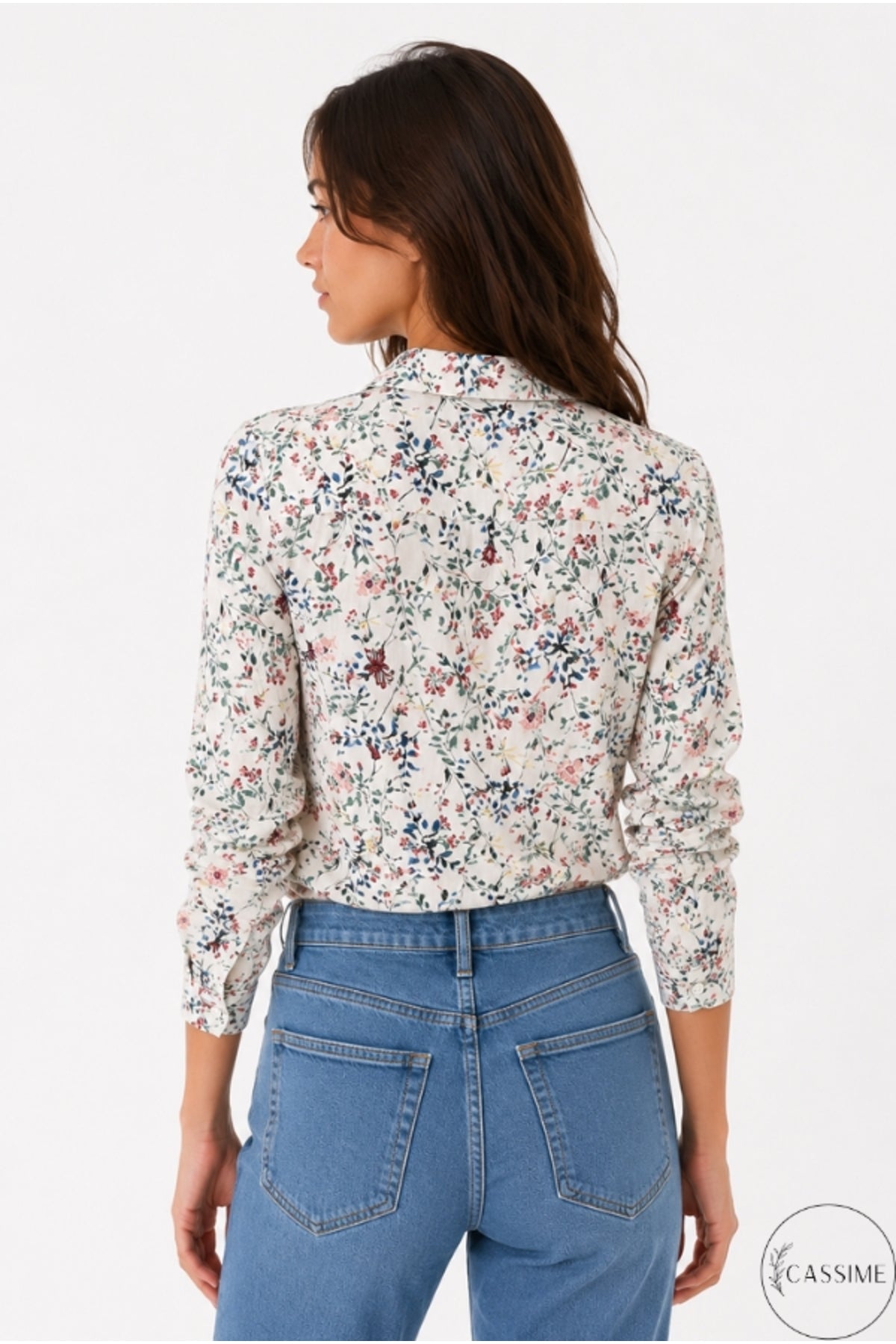 Amelia Women's Viscose Long Sleeve Button-Up Shirt - Mini Pink Floral