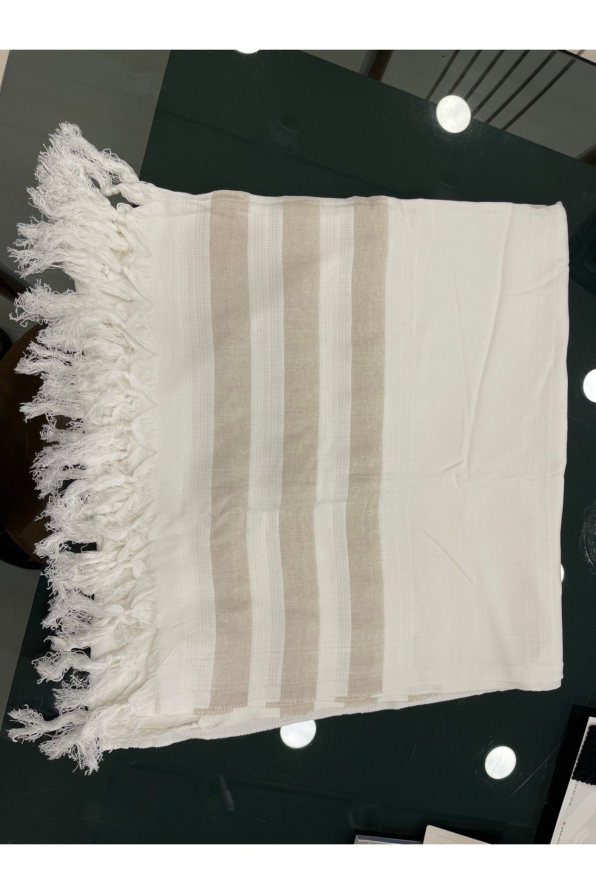 Mia Cotton Turkish Peshtemal Beach Towel - Stone Striped