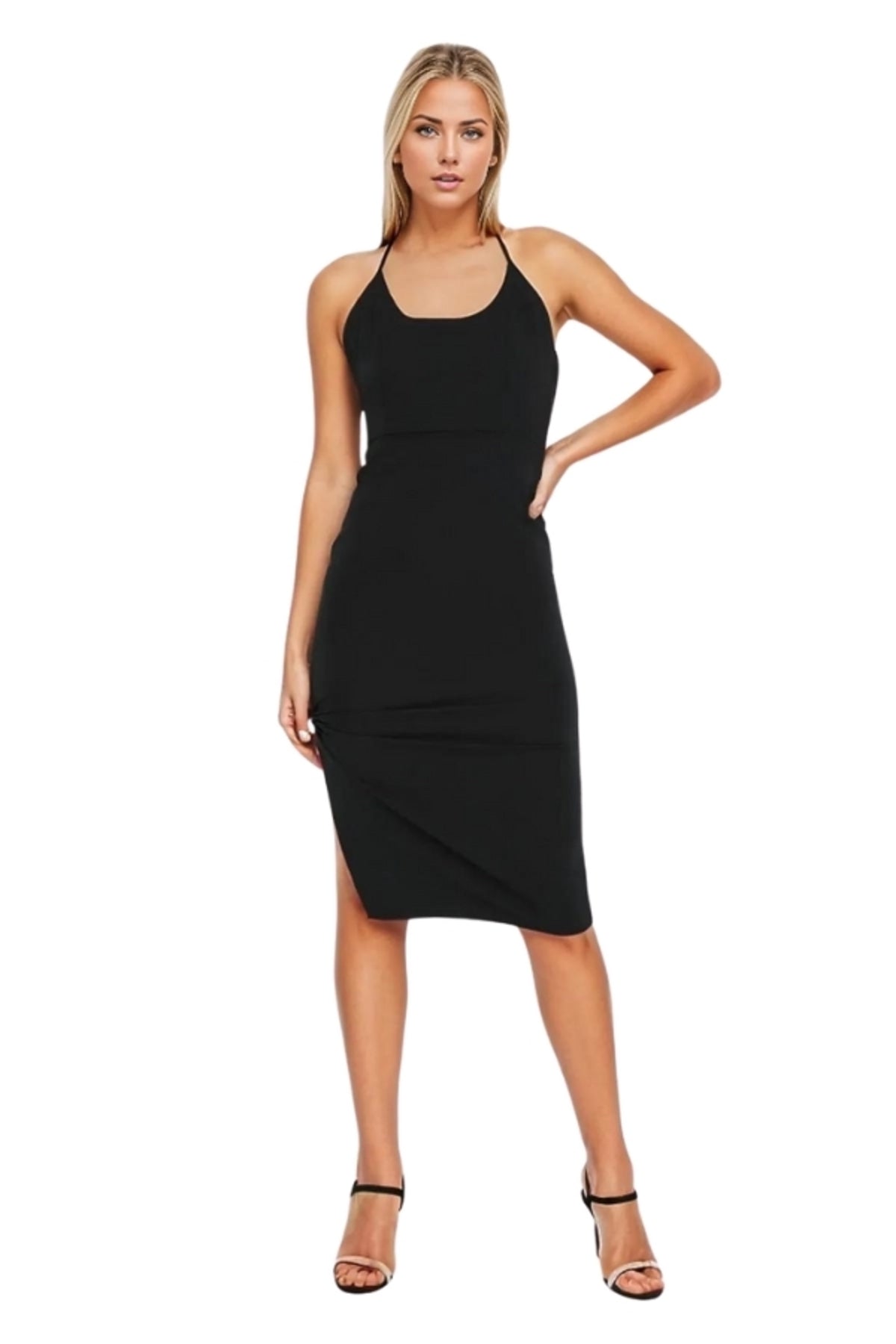 Molly Women's Dress with Slit Detail - Solid Black