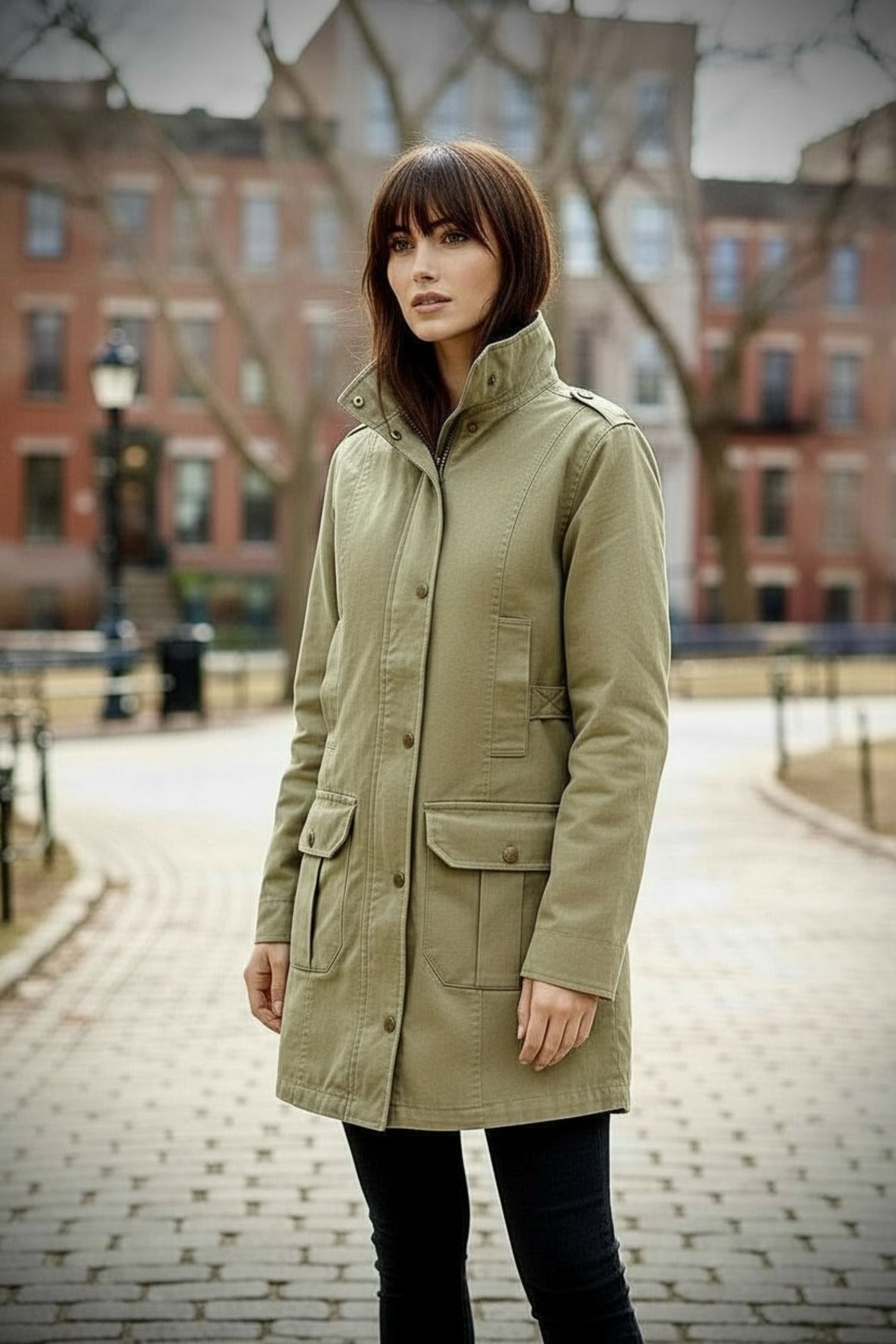 Anissa Women's Gabardine Coat - Light Khaki Green - product image 2
