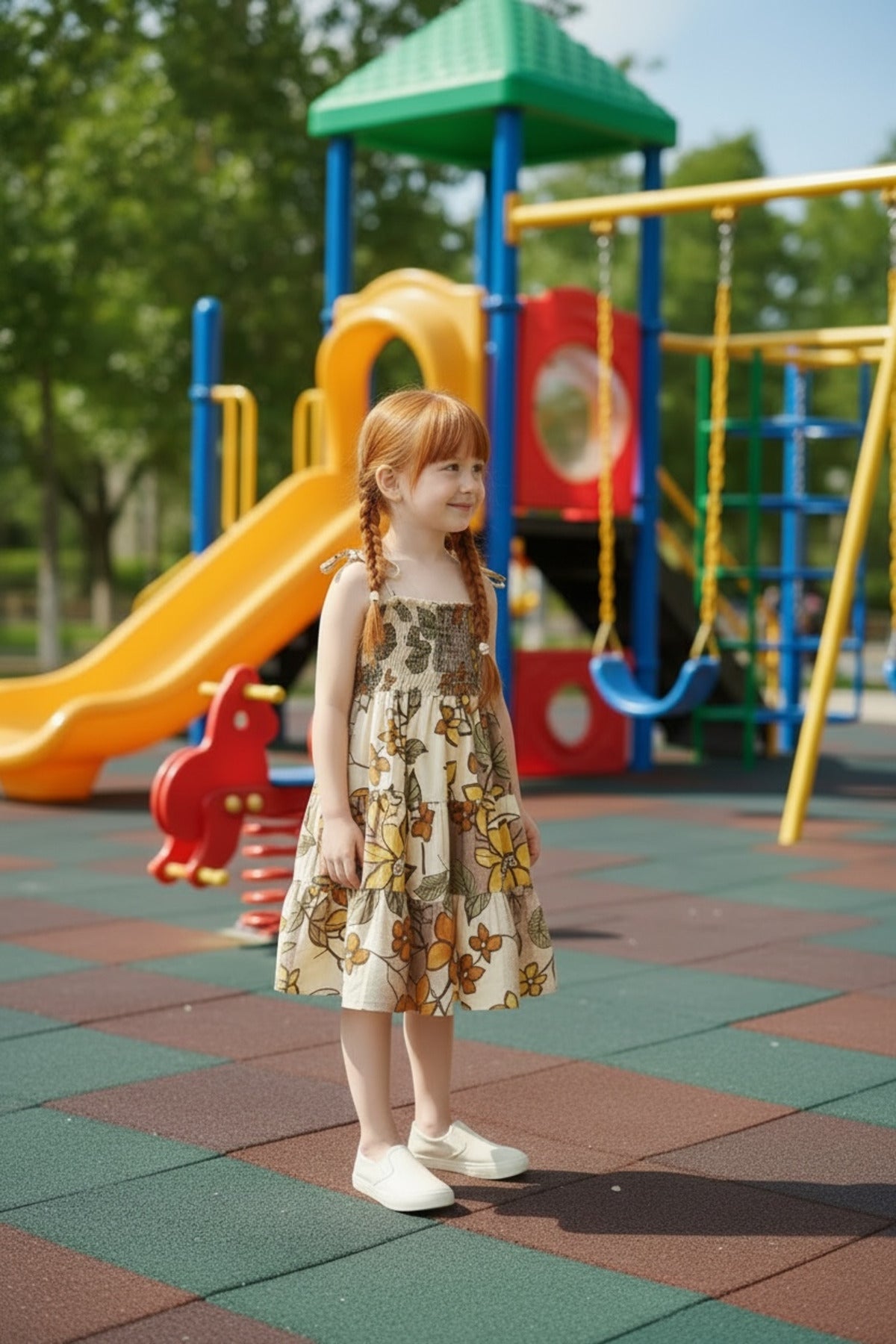 Clarissa Girls' Floral Strappy Dress - Taupe Floral - product image 2