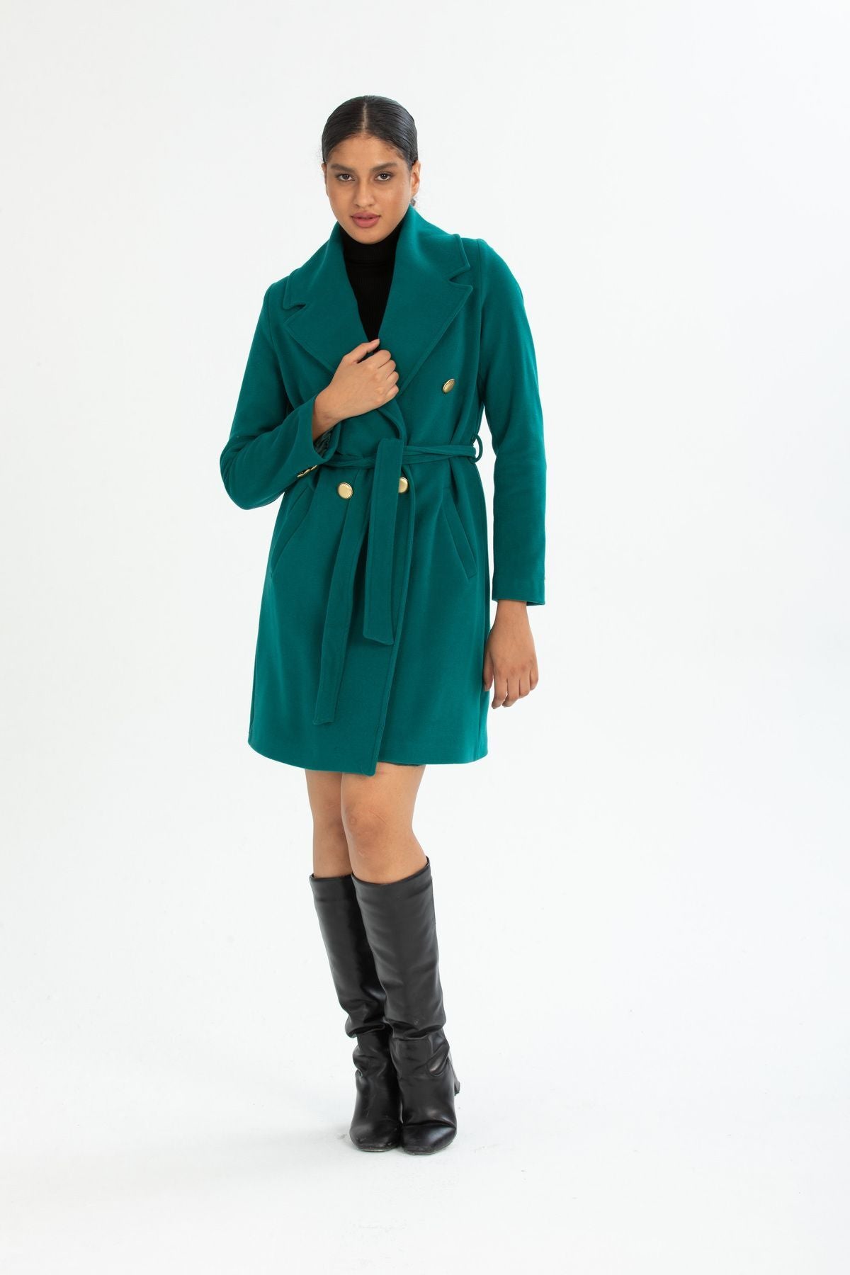 Bernice Women's Belted Notched Collar Coat - Teal - product image 2