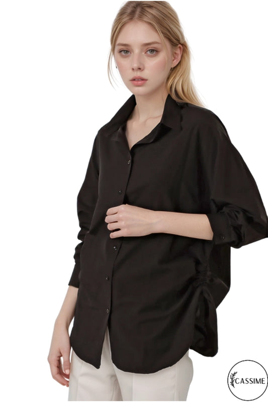 Isabella Women's Oversized Drawstring Shirt - Black