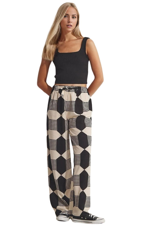 Bethany Women's Viscose High Waist Palazzo Pants - Polka Dot