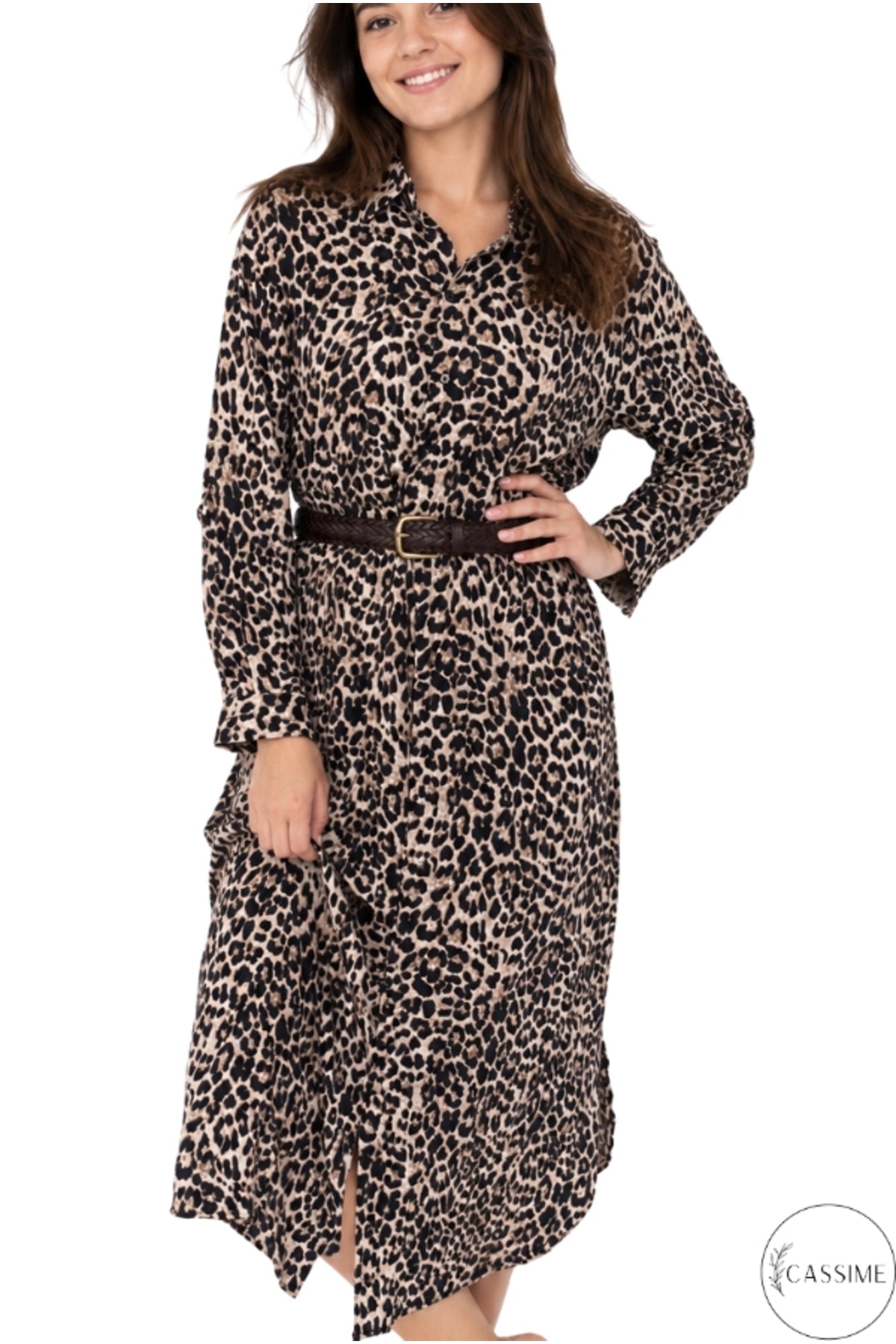Hazel Women's Oversized Muslin Shirt Dress - Leopard Modal
