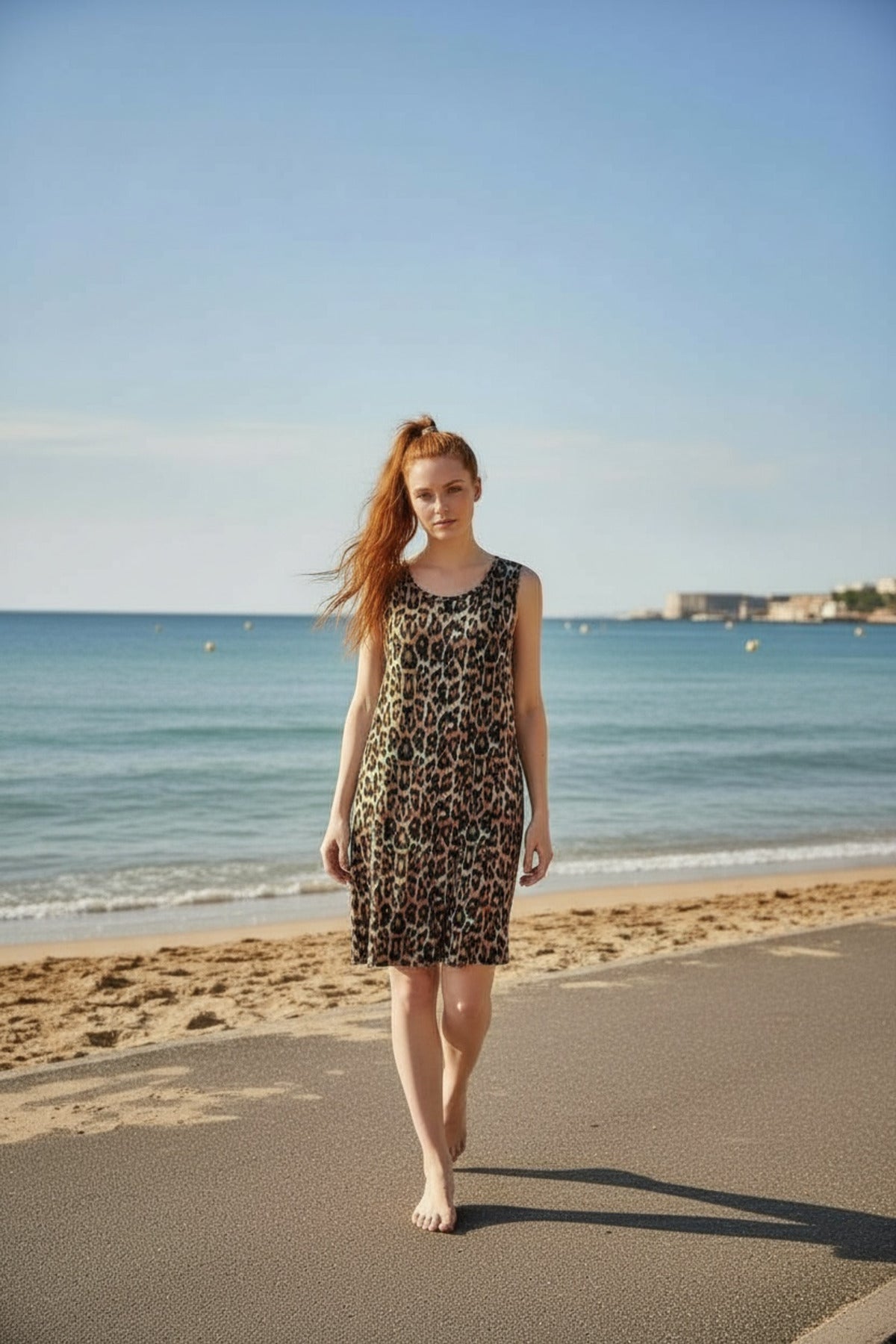 Bonnie Women's Viscose Leopard Print Sleeveless A-Line Dress - Brown Leopard