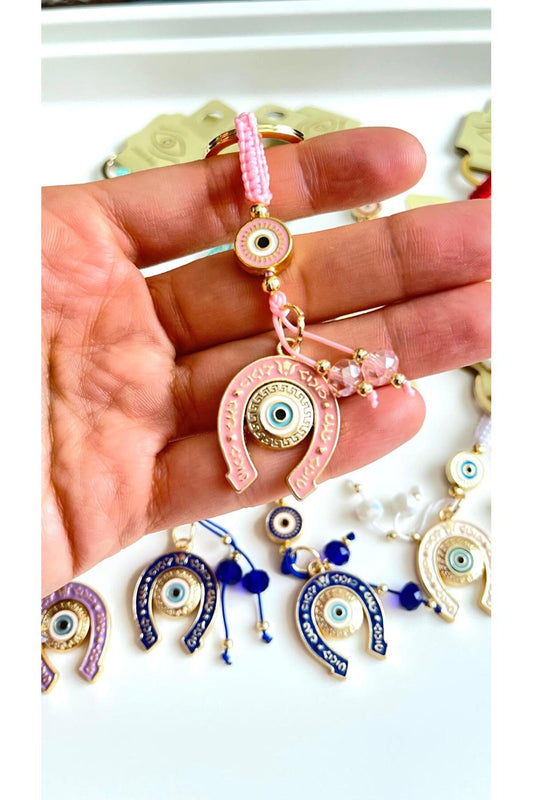 Bella Gold-Plated Animal Charm Keychain - Pink Horseshoe Design