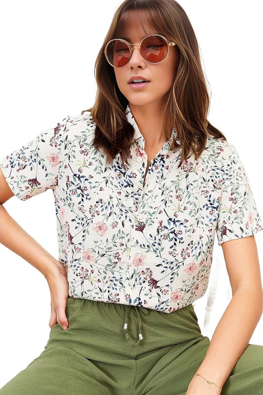 Charlotte Women's Short Sleeve Batwing Shirt - Mini Pink Floral