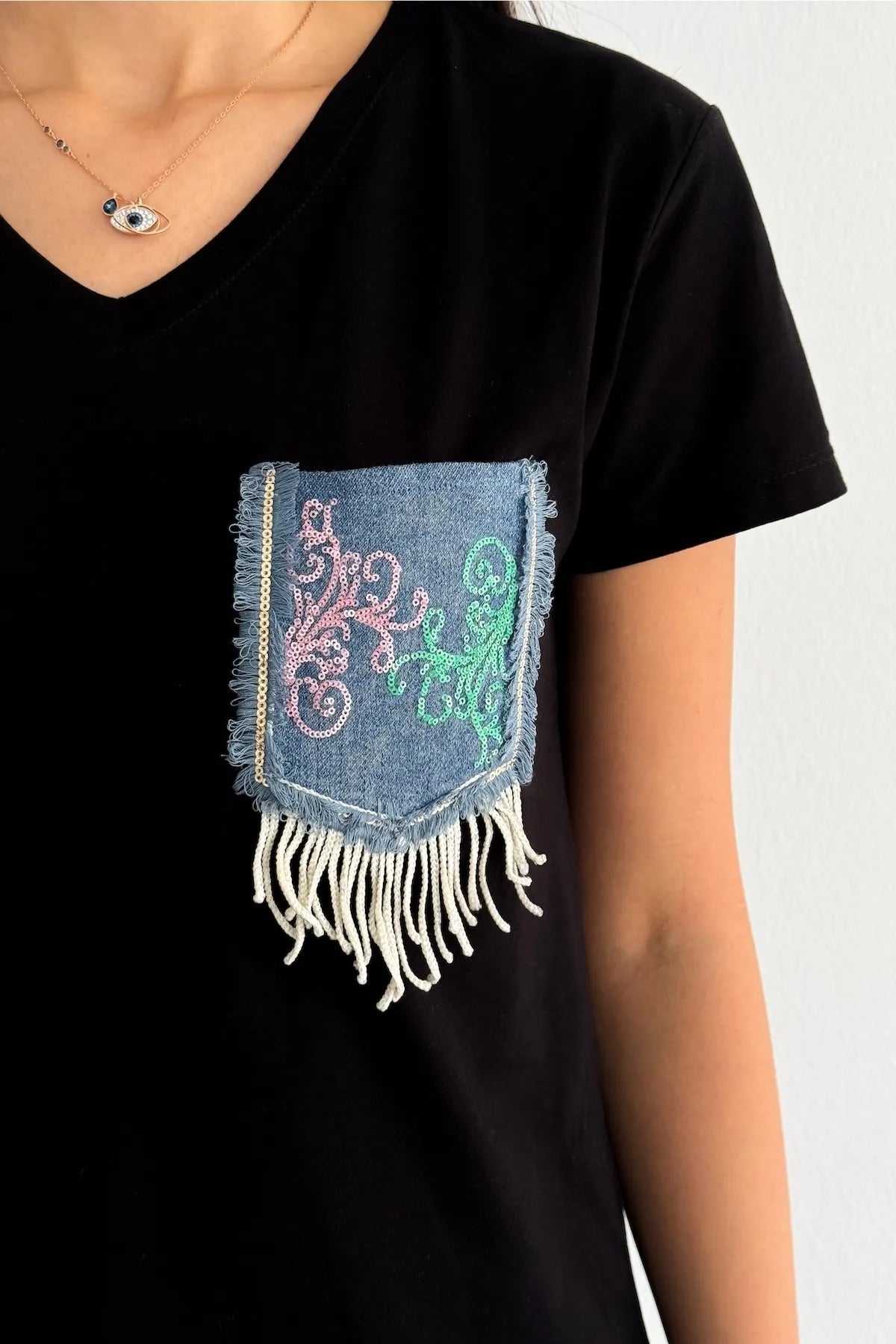 Tilda Black Jean Pocketed Cotton Short Sleeve T-Shirt