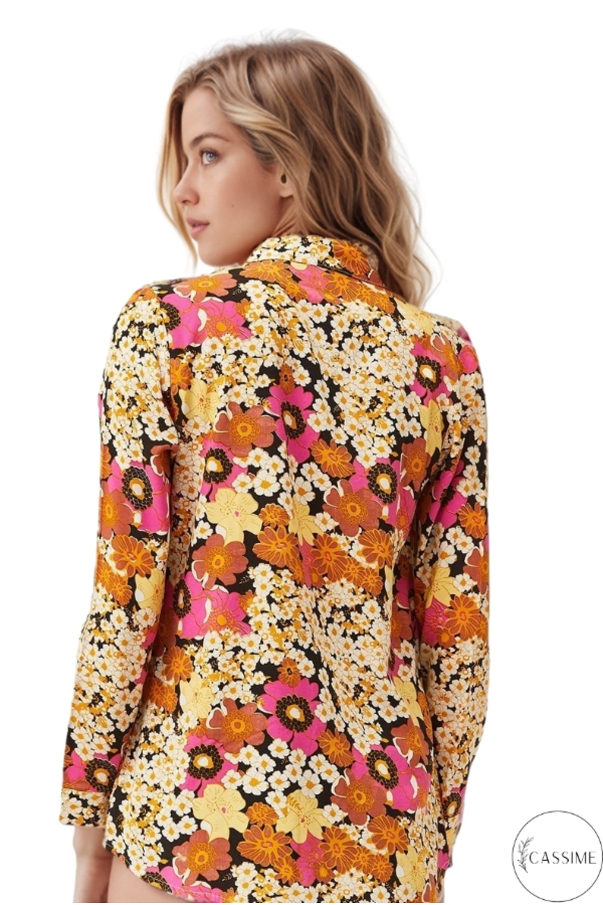 Amelia Women's Viscose Long Sleeve Button-Up Shirt - Multicolor Floral