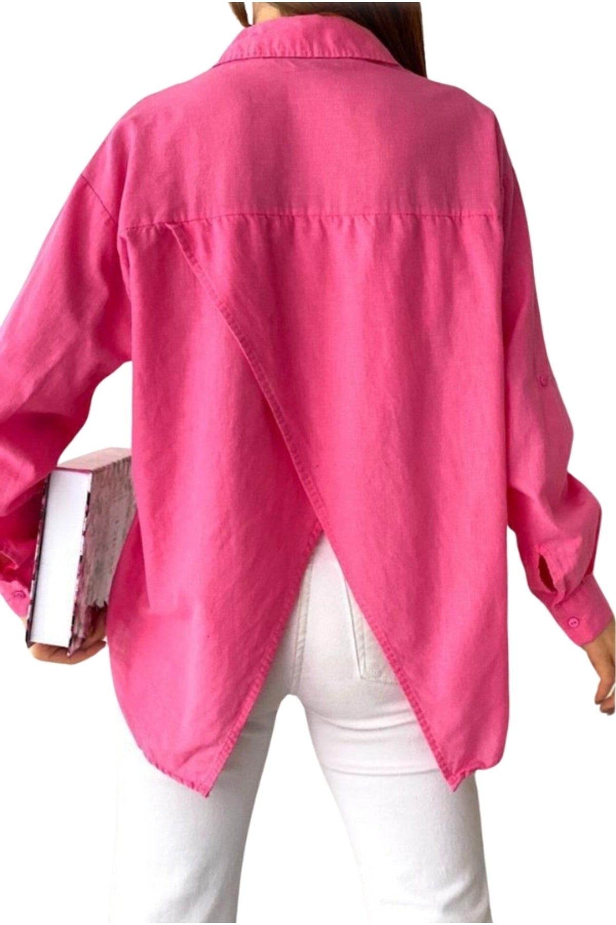 Blair Women's Cotton Relaxed Back Cutout Shirt - Pink