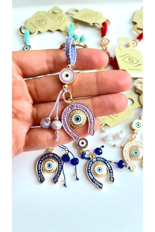 Bella Gold-Plated Animal Charm Keychain - Lilac Horseshoe Design