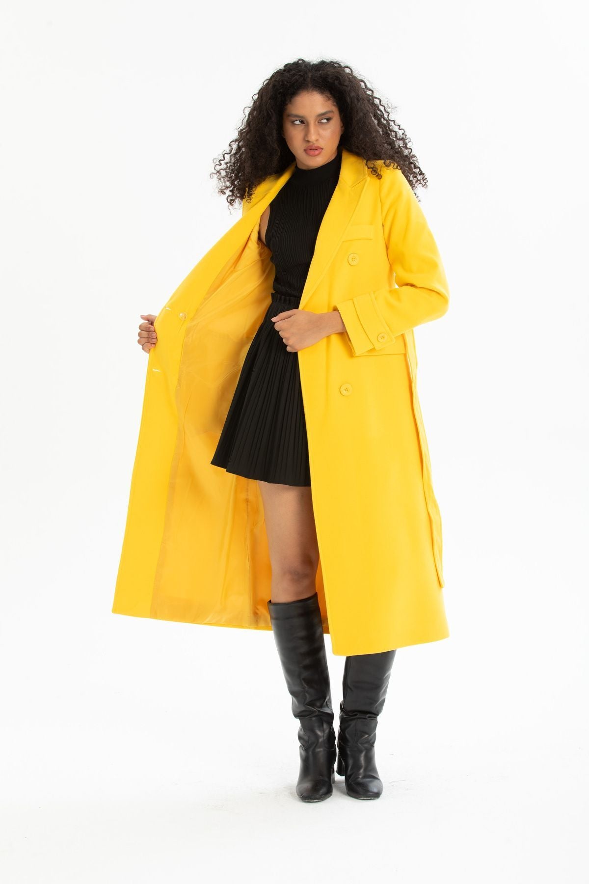 Belinda Women's Belted Notched Collar Coat - Yellow - product image 2