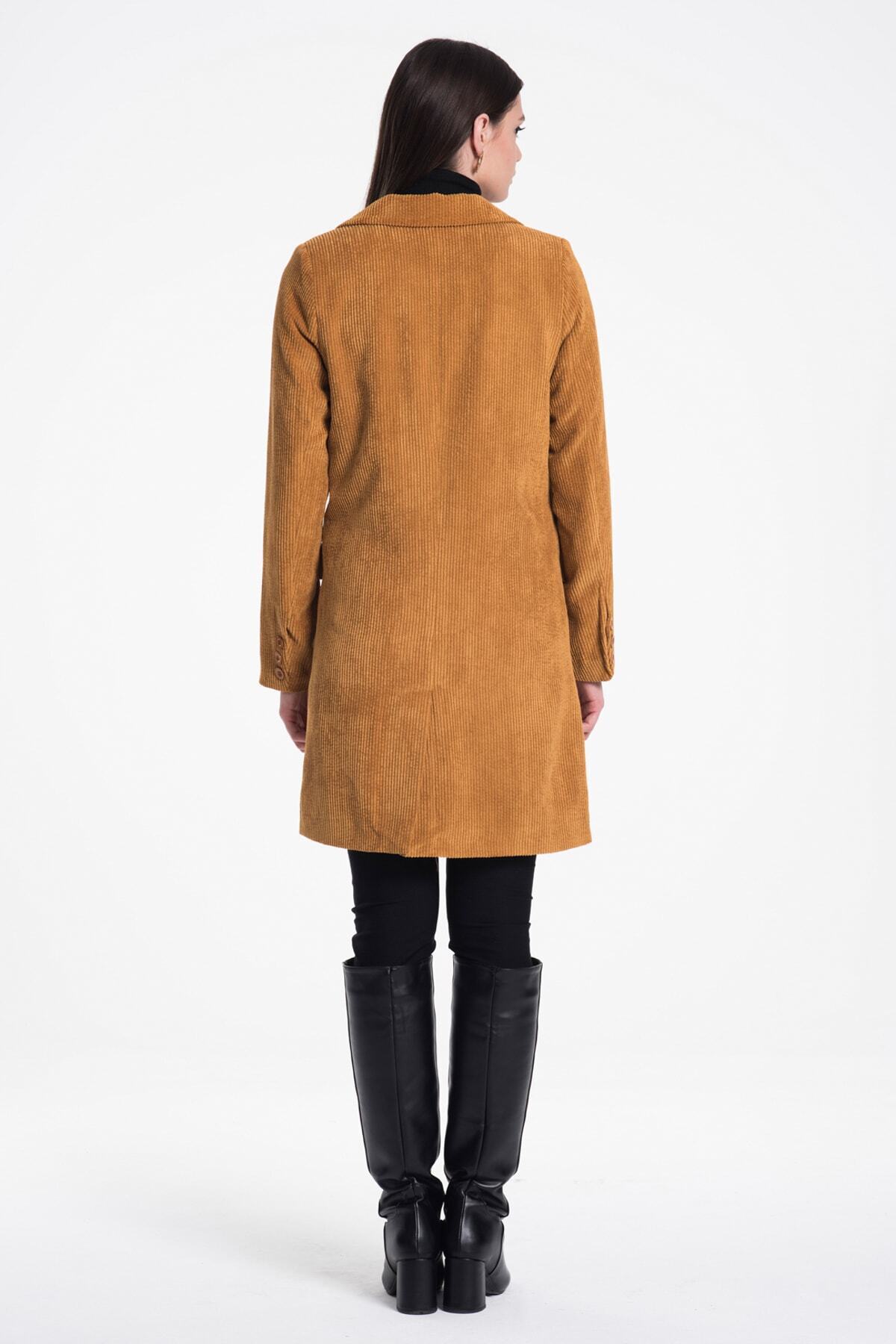 Giselle Women's Double-Breasted Velvet Coat - Mustard - product image 2