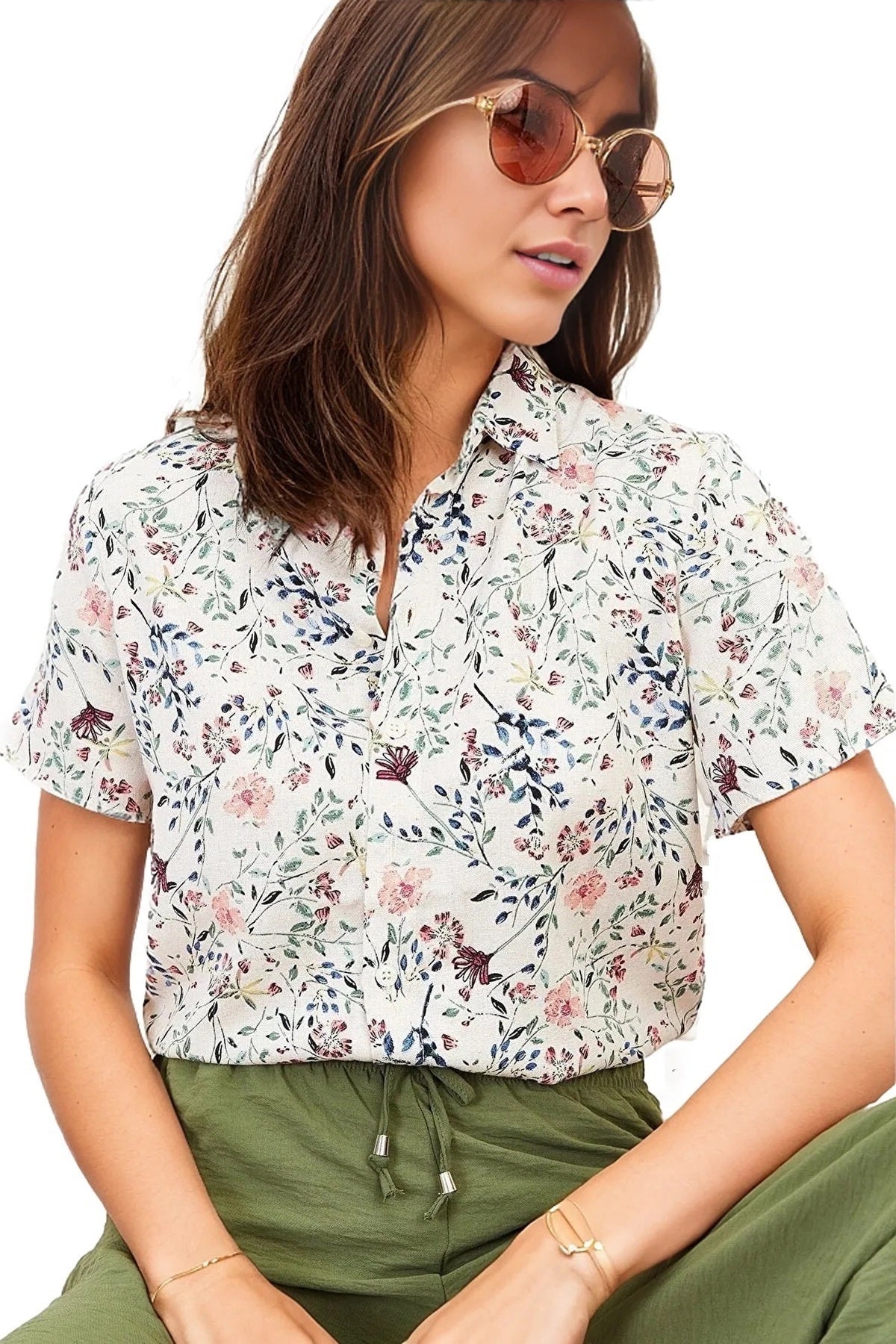 Charlotte Women's Short Sleeve Batwing Shirt - Mini Pink Floral