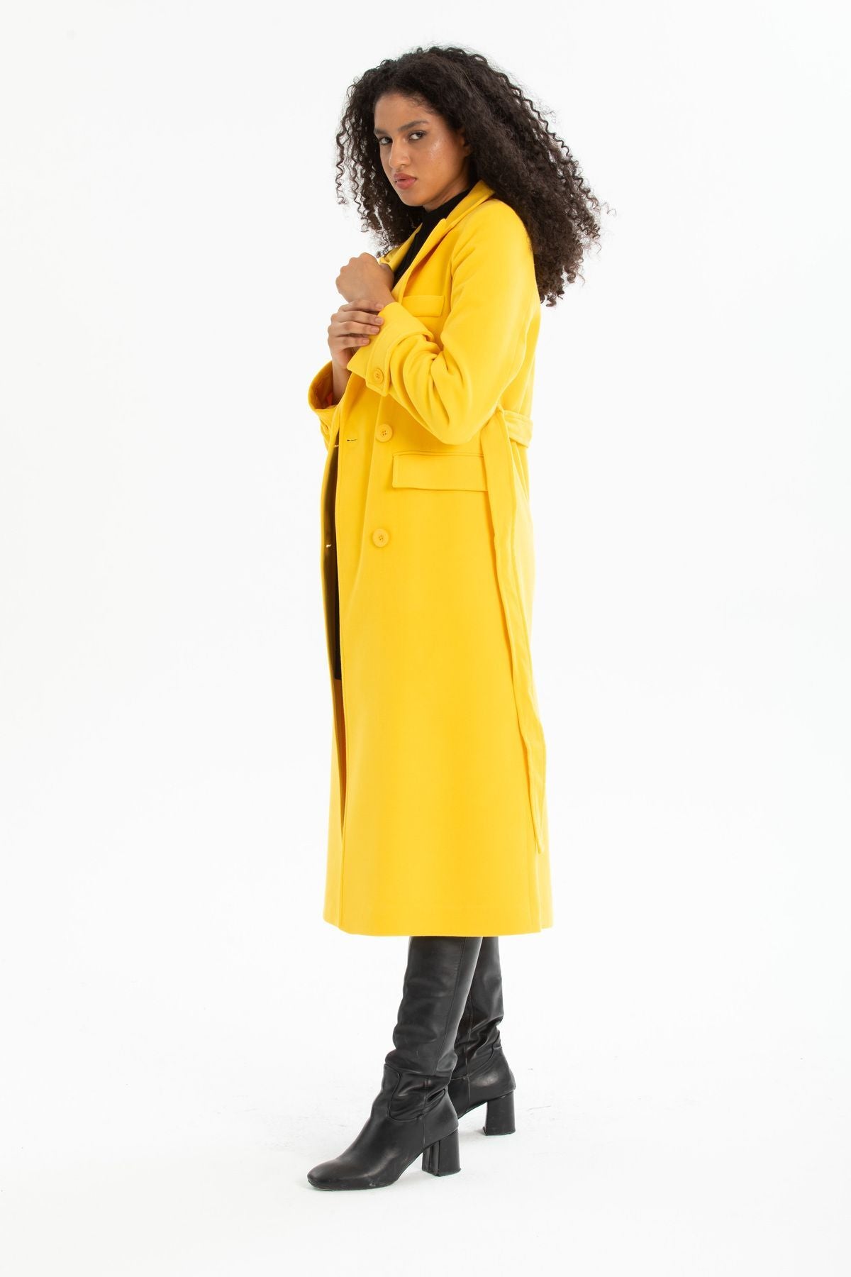 Belinda Women's Belted Notched Collar Coat - Yellow - product image 4