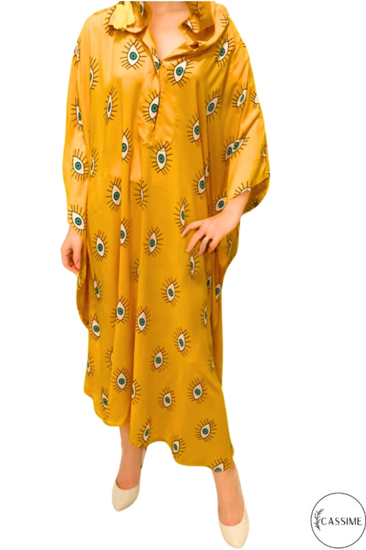 Isabel Women's Evil Eye Hooded Kaftan Dress - Dark Yellow