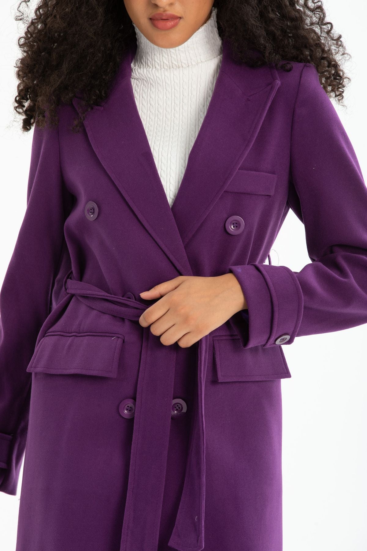 Belinda Women's Belted Notched Collar Coat - Purple - product image 6