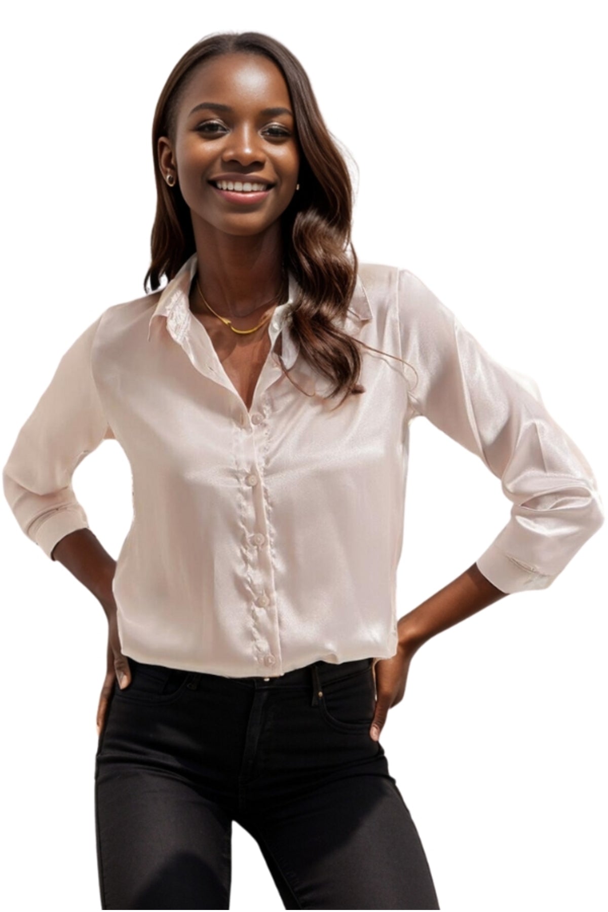 Rebecca Women's Classic Satin Button-Up Shirt - Cream