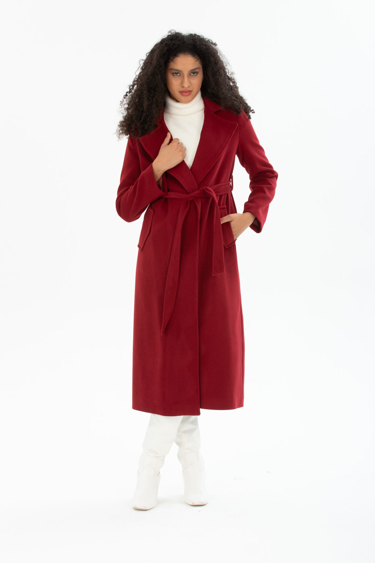 Andrea Women's Belted Coat - Burgundy - product image 4