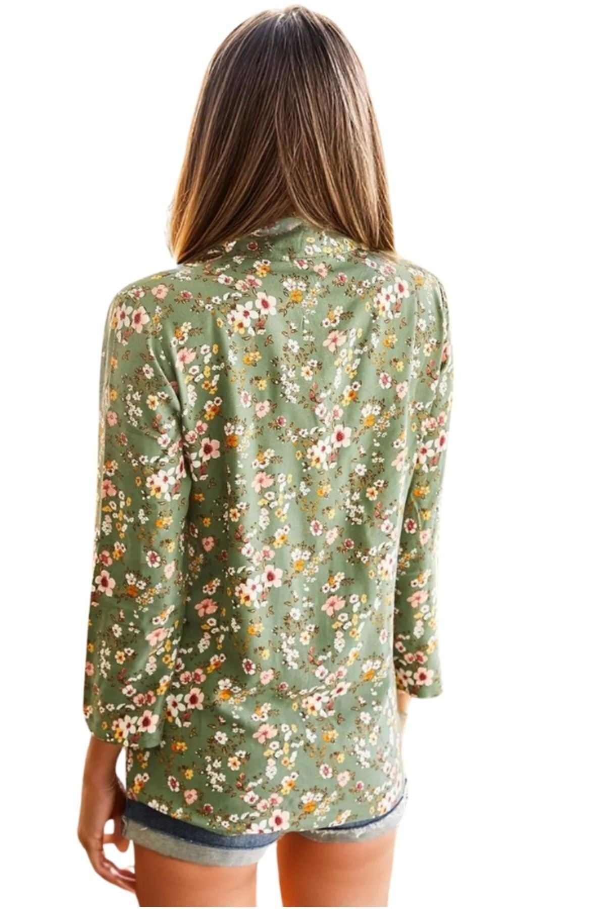 Amelia Women's Viscose Long Sleeve Button-Up Shirt - Khaki Mini Floral
